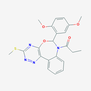 molecular formula C22H22N4O4S B307930 6-(2,5-Dimethoxyphenyl)-3-(methylsulfanyl)-7-propionyl-6,7-dihydro[1,2,4]triazino[5,6-d][3,1]benzoxazepine 
