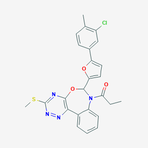 molecular formula C25H21ClN4O3S B307933 6-[5-(3-Chloro-4-methylphenyl)-2-furyl]-3-(methylsulfanyl)-7-propionyl-6,7-dihydro[1,2,4]triazino[5,6-d][3,1]benzoxazepine 