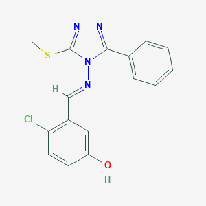 molecular formula C16H13ClN4OS B307940 4-chloro-3-({[3-(methylsulfanyl)-5-phenyl-4H-1,2,4-triazol-4-yl]imino}methyl)phenol 