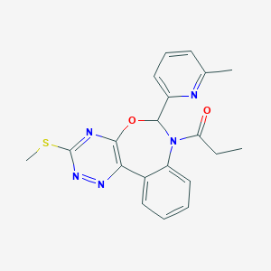 molecular formula C20H19N5O2S B307943 6-(6-Methyl-2-pyridinyl)-3-(methylsulfanyl)-7-propionyl-6,7-dihydro[1,2,4]triazino[5,6-d][3,1]benzoxazepine 