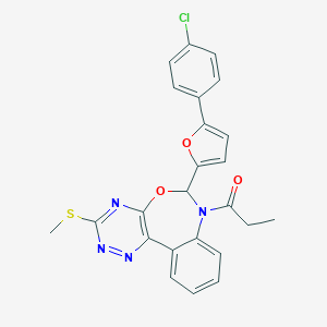 molecular formula C24H19ClN4O3S B307952 6-[5-(4-Chlorophenyl)-2-furyl]-3-(methylsulfanyl)-7-propionyl-6,7-dihydro[1,2,4]triazino[5,6-d][3,1]benzoxazepine 