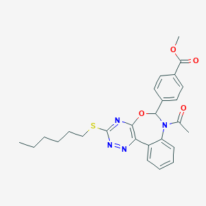 molecular formula C26H28N4O4S B307961 Methyl 4-[7-acetyl-3-(hexylsulfanyl)-6,7-dihydro[1,2,4]triazino[5,6-d][3,1]benzoxazepin-6-yl]benzoate 