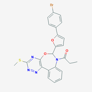 molecular formula C24H19BrN4O3S B307962 6-[5-(4-Bromophenyl)-2-furyl]-3-(methylsulfanyl)-7-propionyl-6,7-dihydro[1,2,4]triazino[5,6-d][3,1]benzoxazepine 