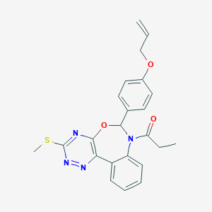 molecular formula C23H22N4O3S B307963 6-[4-(Allyloxy)phenyl]-3-(methylsulfanyl)-7-propionyl-6,7-dihydro[1,2,4]triazino[5,6-d][3,1]benzoxazepine 