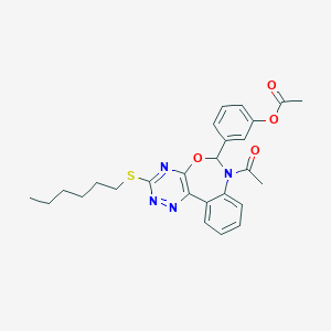 molecular formula C26H28N4O4S B307964 3-[7-Acetyl-3-(hexylsulfanyl)-6,7-dihydro[1,2,4]triazino[5,6-d][3,1]benzoxazepin-6-yl]phenyl acetate 