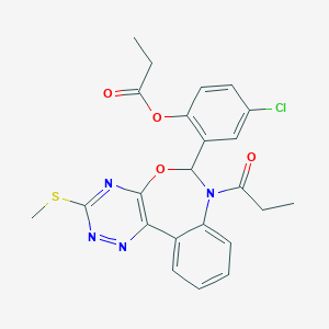 molecular formula C23H21ClN4O4S B307968 4-Chloro-2-[3-(methylsulfanyl)-7-propanoyl-6,7-dihydro[1,2,4]triazino[5,6-d][3,1]benzoxazepin-6-yl]phenyl propanoate 