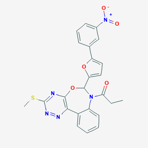 molecular formula C24H19N5O5S B307972 6-(5-{3-Nitrophenyl}-2-furyl)-3-(methylsulfanyl)-7-propionyl-6,7-dihydro[1,2,4]triazino[5,6-d][3,1]benzoxazepine 
