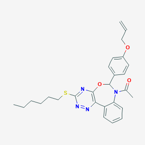 molecular formula C27H30N4O3S B307976 7-Acetyl-6-[4-(allyloxy)phenyl]-3-(hexylsulfanyl)-6,7-dihydro[1,2,4]triazino[5,6-d][3,1]benzoxazepine 