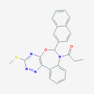 molecular formula C24H20N4O2S B307980 3-(Methylsulfanyl)-6-(2-naphthyl)-7-propionyl-6,7-dihydro[1,2,4]triazino[5,6-d][3,1]benzoxazepine 