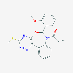 molecular formula C21H20N4O3S B307981 6-(2-Methoxyphenyl)-3-(methylthio)-7-propionyl-6,7-dihydro[1,2,4]triazino[5,6-d][3,1]benzoxazepine 