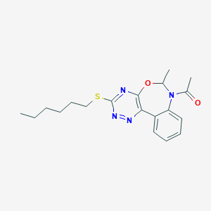 molecular formula C19H24N4O2S B307982 1-[3-(hexylsulfanyl)-6-methyl[1,2,4]triazino[5,6-d][3,1]benzoxazepin-7(6H)-yl]ethanone 
