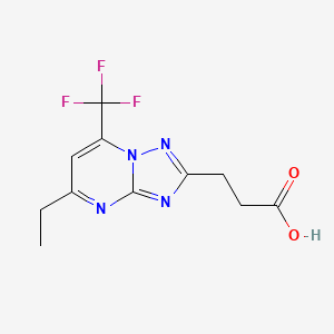 molecular formula C11H11F3N4O2 B3079851 3-[5-Ethyl-7-(trifluoromethyl)-[1,2,4]triazolo[1,5-a]pyrimidin-2-yl]propanoic acid CAS No. 1076196-64-9