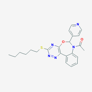 molecular formula C23H25N5O2S B307994 1-[3-(hexylsulfanyl)-6-(pyridin-4-yl)[1,2,4]triazino[5,6-d][3,1]benzoxazepin-7(6H)-yl]ethanone 
