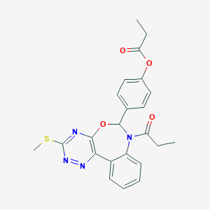 molecular formula C23H22N4O4S B307996 4-[3-(Methylsulfanyl)-7-propanoyl-6,7-dihydro[1,2,4]triazino[5,6-d][3,1]benzoxazepin-6-yl]phenyl propanoate 