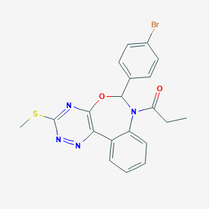 molecular formula C20H17BrN4O2S B307999 6-(4-Bromophenyl)-3-(methylsulfanyl)-7-propionyl-6,7-dihydro[1,2,4]triazino[5,6-d][3,1]benzoxazepine 