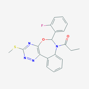 molecular formula C20H17FN4O2S B308004 6-(2-Fluorophenyl)-3-(methylthio)-7-propionyl-6,7-dihydro[1,2,4]triazino[5,6-d][3,1]benzoxazepine 