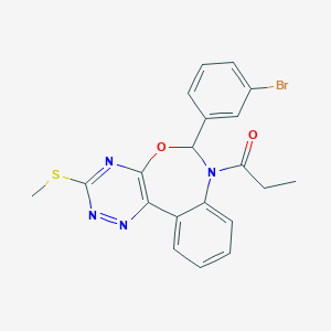 molecular formula C20H17BrN4O2S B308005 6-(3-Bromophenyl)-7-propionyl-6,7-dihydro[1,2,4]triazino[5,6-d][3,1]benzoxazepin-3-yl methyl sulfide 