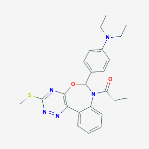 molecular formula C24H27N5O2S B308006 N,N-diethyl-4-[3-(methylsulfanyl)-7-propionyl-6,7-dihydro[1,2,4]triazino[5,6-d][3,1]benzoxazepin-6-yl]aniline 