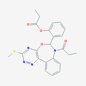 molecular formula C23H22N4O4S B308009 2-[3-(Methylsulfanyl)-7-propanoyl-6,7-dihydro[1,2,4]triazino[5,6-d][3,1]benzoxazepin-6-yl]phenyl propanoate 