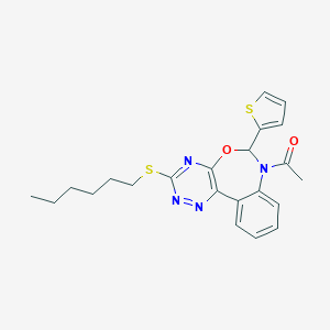 molecular formula C22H24N4O2S2 B308011 7-Acetyl-3-(hexylthio)-6-thien-2-yl-6,7-dihydro[1,2,4]triazino[5,6-d][3,1]benzoxazepine 