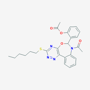molecular formula C26H28N4O4S B308013 2-[7-Acetyl-3-(hexylsulfanyl)-6,7-dihydro[1,2,4]triazino[5,6-d][3,1]benzoxazepin-6-yl]phenyl acetate 