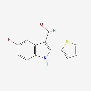 molecular formula C13H8FNOS B3080162 5-Fluoro-2-(thiophen-2-yl)-1H-indole-3-carbaldehyde CAS No. 1082289-57-3