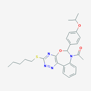 molecular formula C26H30N4O3S B308017 4-[7-Acetyl-3-(pentylsulfanyl)-6,7-dihydro[1,2,4]triazino[5,6-d][3,1]benzoxazepin-6-yl]phenyl isopropyl ether 
