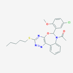 molecular formula C24H25ClN4O3S B308021 2-[7-Acetyl-3-(pentylsulfanyl)-6,7-dihydro[1,2,4]triazino[5,6-d][3,1]benzoxazepin-6-yl]-4-chlorophenyl methyl ether 