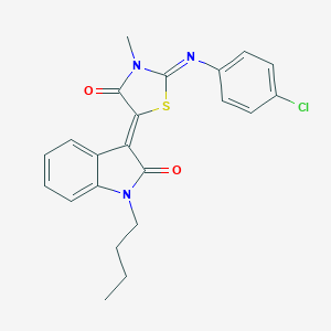 molecular formula C22H20ClN3O2S B308032 1-butyl-3-{2-[(4-chlorophenyl)imino]-3-methyl-4-oxo-1,3-thiazolidin-5-ylidene}-1,3-dihydro-2H-indol-2-one 