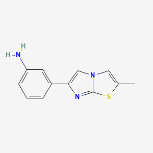 molecular formula C12H11N3S B3080356 3-{2-Methylimidazo[2,1-b][1,3]thiazol-6-yl}aniline CAS No. 1082895-59-7