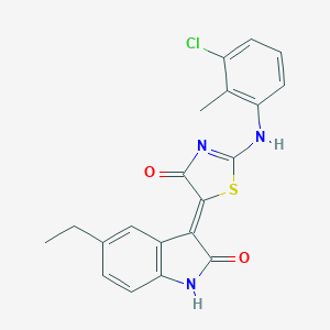 molecular formula C20H16ClN3O2S B308043 (5Z)-2-(3-chloro-2-methylanilino)-5-(5-ethyl-2-oxo-1H-indol-3-ylidene)-1,3-thiazol-4-one 