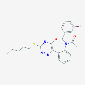 molecular formula C23H23FN4O2S B308047 7-Acetyl-6-(3-fluorophenyl)-3-(pentylthio)-6,7-dihydro[1,2,4]triazino[5,6-d][3,1]benzoxazepine 