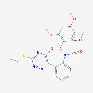 molecular formula C23H24N4O5S B308052 7-Acetyl-3-(ethylsulfanyl)-6-(2,4,6-trimethoxyphenyl)-6,7-dihydro[1,2,4]triazino[5,6-d][3,1]benzoxazepine 