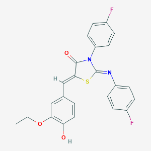 molecular formula C24H18F2N2O3S B308062 5-(3-Ethoxy-4-hydroxybenzylidene)-3-(4-fluorophenyl)-2-[(4-fluorophenyl)imino]-1,3-thiazolidin-4-one 