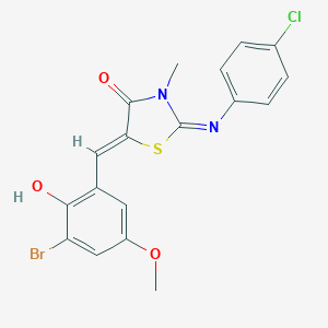 molecular formula C18H14BrClN2O3S B308063 5-(3-Bromo-2-hydroxy-5-methoxybenzylidene)-2-[(4-chlorophenyl)imino]-3-methyl-1,3-thiazolidin-4-one 