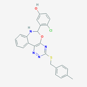 molecular formula C24H19ClN4O2S B308066 4-Chloro-3-{3-[(4-methylbenzyl)sulfanyl]-6,7-dihydro[1,2,4]triazino[5,6-d][3,1]benzoxazepin-6-yl}phenol 