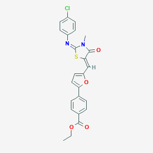 molecular formula C24H19ClN2O4S B308068 Ethyl 4-[5-({2-[(4-chlorophenyl)imino]-3-methyl-4-oxo-1,3-thiazolidin-5-ylidene}methyl)-2-furyl]benzoate 