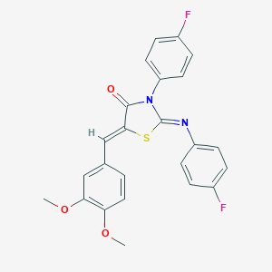 molecular formula C24H18F2N2O3S B308069 5-(3,4-Dimethoxybenzylidene)-3-(4-fluorophenyl)-2-[(4-fluorophenyl)imino]-1,3-thiazolidin-4-one 