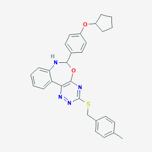 molecular formula C29H28N4O2S B308074 6-[4-(Cyclopentyloxy)phenyl]-3-[(4-methylbenzyl)sulfanyl]-6,7-dihydro[1,2,4]triazino[5,6-d][3,1]benzoxazepine 