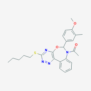 molecular formula C25H28N4O3S B308075 7-Acetyl-6-(4-methoxy-3-methylphenyl)-3-(pentylsulfanyl)-6,7-dihydro[1,2,4]triazino[5,6-d][3,1]benzoxazepine 