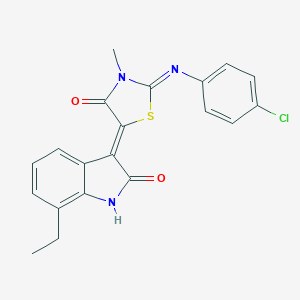 molecular formula C20H16ClN3O2S B308083 (5Z)-2-(4-chlorophenyl)imino-5-(7-ethyl-2-oxo-1H-indol-3-ylidene)-3-methyl-1,3-thiazolidin-4-one 