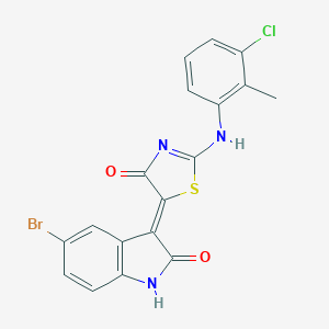 molecular formula C18H11BrClN3O2S B308088 (5Z)-5-(5-bromo-2-oxo-1H-indol-3-ylidene)-2-(3-chloro-2-methylanilino)-1,3-thiazol-4-one 