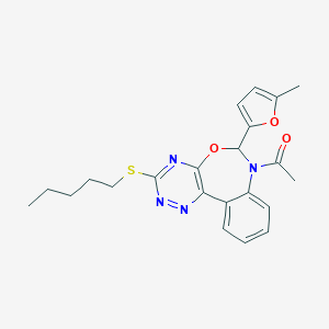 molecular formula C22H24N4O3S B308091 7-Acetyl-6-(5-methyl-2-furyl)-3-(pentylsulfanyl)-6,7-dihydro[1,2,4]triazino[5,6-d][3,1]benzoxazepine 