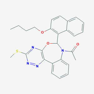 molecular formula C27H26N4O3S B308093 1-[6-(2-butoxynaphthalen-1-yl)-3-(methylsulfanyl)[1,2,4]triazino[5,6-d][3,1]benzoxazepin-7(6H)-yl]ethanone 
