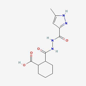 2-(2-(3-methyl-1H-pyrazole-5-carbonyl)hydrazinecarbonyl)cyclohexanecarboxylic acid