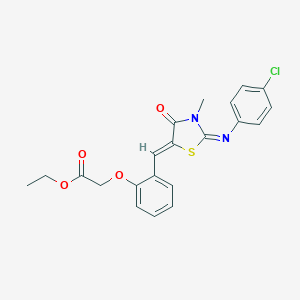 molecular formula C21H19ClN2O4S B308099 Ethyl [2-({2-[(4-chlorophenyl)imino]-3-methyl-4-oxo-1,3-thiazolidin-5-ylidene}methyl)phenoxy]acetate 