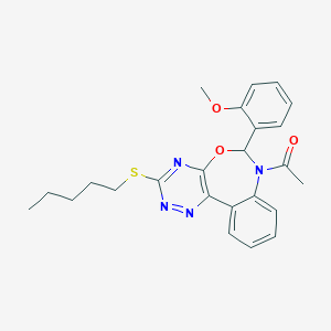 molecular formula C24H26N4O3S B308101 7-Acetyl-6-(2-methoxyphenyl)-3-(pentylthio)-6,7-dihydro[1,2,4]triazino[5,6-d][3,1]benzoxazepine 