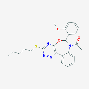 molecular formula C24H26N4O3S B308101 1-[6-(2-METHOXYPHENYL)-3-(PENTYLSULFANYL)[1,2,4]TRIAZINO[5,6-D][3,1]BENZOXAZEPIN-7(6H)-YL]-1-ETHANONE 