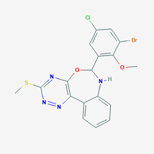 molecular formula C18H14BrClN4O2S B308102 6-(3-Bromo-5-chloro-2-methoxyphenyl)-3-(methylsulfanyl)-6,7-dihydro[1,2,4]triazino[5,6-d][3,1]benzoxazepine 