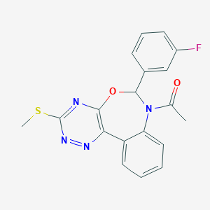 molecular formula C19H15FN4O2S B308104 1-[6-(3-fluorophenyl)-3-(methylsulfanyl)[1,2,4]triazino[5,6-d][3,1]benzoxazepin-7(6H)-yl]ethanone 